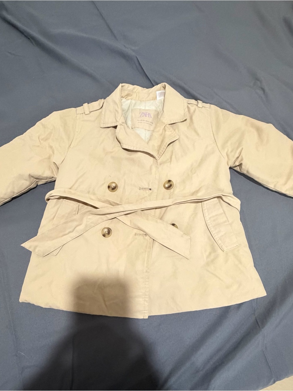 Zara Kids Light Beige Double-Breasted Pea Coat